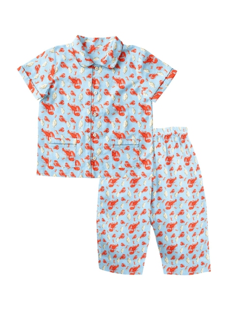 

THE BABY ATELIER Unisex Kids Blue & Red Printed Organic Cotton Night suit