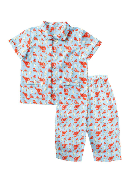 

THE BABY ATELIER Unisex Kids Blue & Red Printed Organic Cotton Night Suit