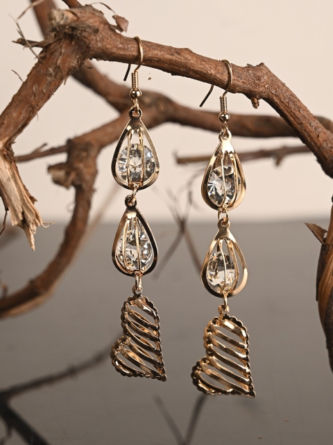 

BuckleUp Gold-Toned & White Heart Shaped Drop Earrings