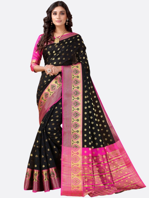 

SIRIL Black & Pink Woven Design Zari Silk Blend Banarasi Saree