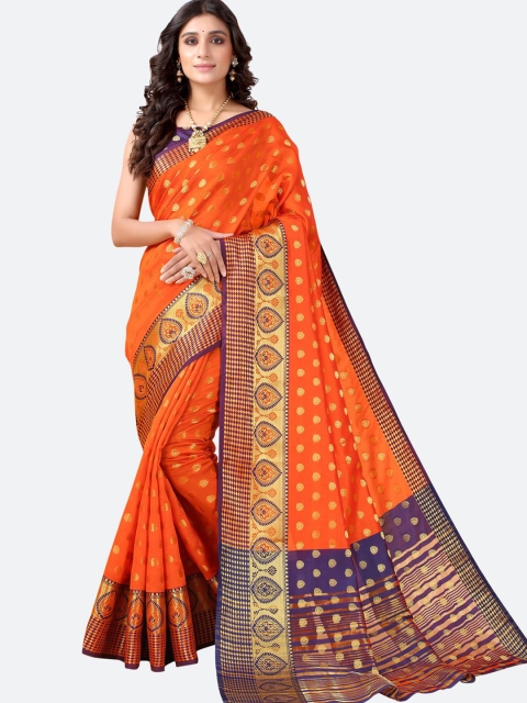 

SIRIL Orange Woven Design Zari Silk Blend Banarasi Saree