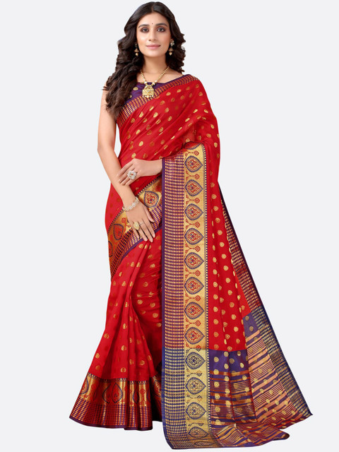 

SIRIL Red Woven Design Zari Silk Blend Banarasi Saree