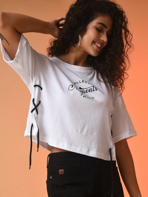 

Campus Sutra White Print Extended Sleeves Boxy Top