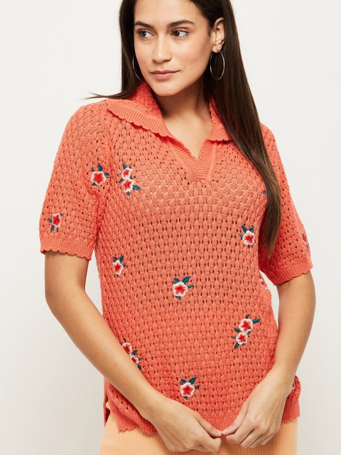 

max Coral Embroidered Cotton Shirt Style Top