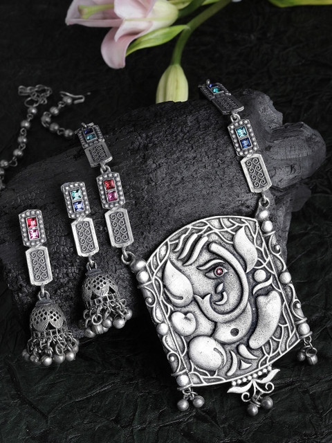 

PANASH Silver-Plated & Stone-Studded Jewellery Set