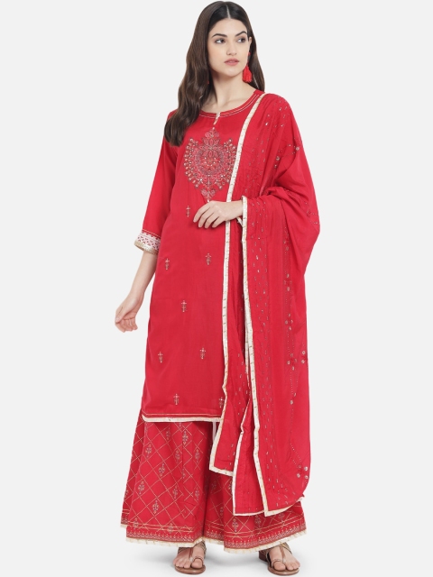 

Kiana Women Red Floral Embroidered Kurta with Palazzos & Dupatta