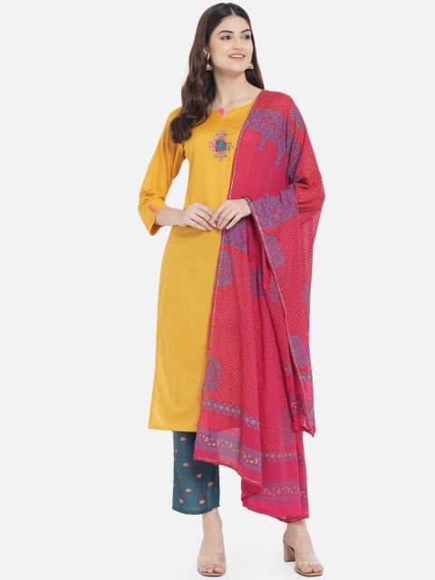 

Kiana Women Yellow Pure Cotton Kurta with Trousers & With Dupatta