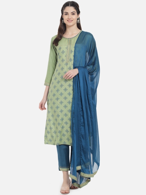 

Kiana Women Green Ethnic Motifs Printed Kurta with Trousers & With Dupatta