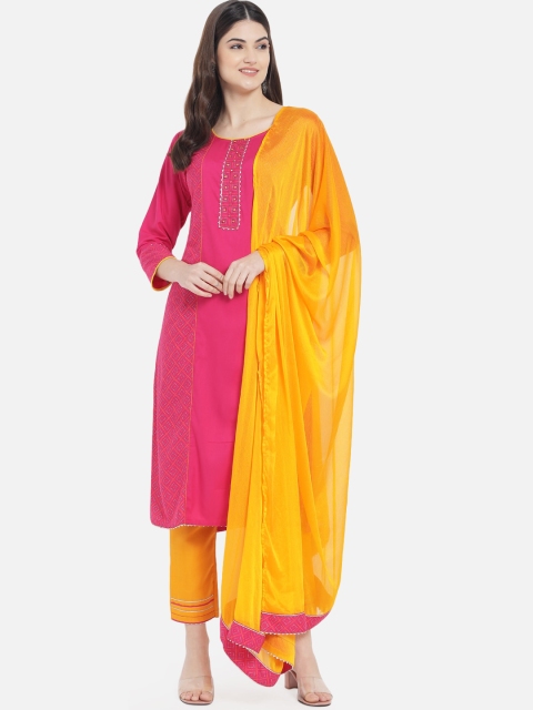 

Kiana Women Pink Embroidered Kurta with Trousers & Dupatta