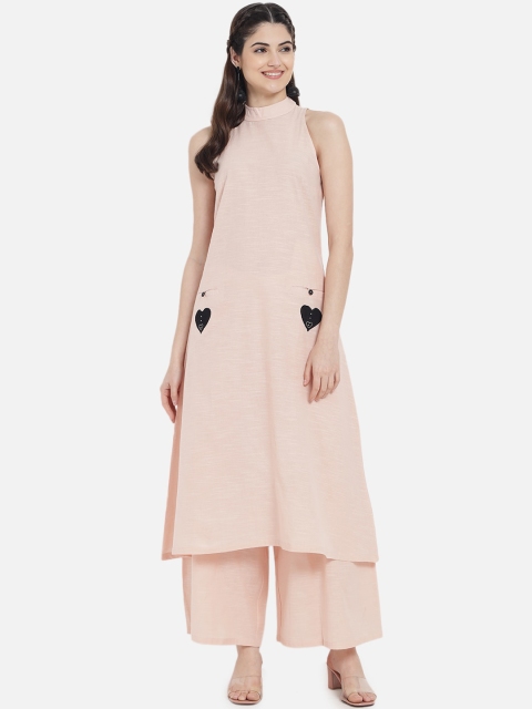 

Kiana Women Peach-Coloured Solid Pure Cotton Kurta with Palazzos Set