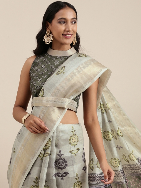 

Satrani Green & Blue Ethnic Motifs Printed Saree