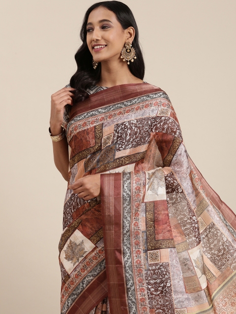 

Satrani Maroon & Beige Abstract Printed Saree