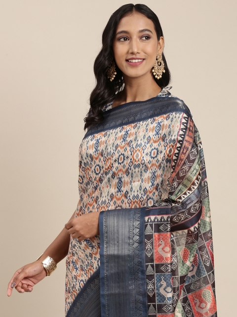 

Satrani White & Blue Ethnic Motifs Printed Saree