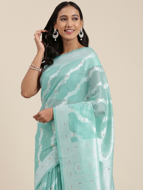 

Satrani Blue & Silver Ethnic Motifs Zari Saree