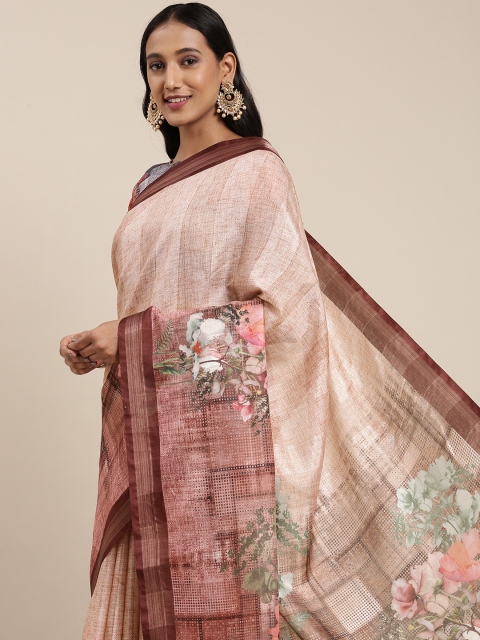 

Satrani Brown & Pink Abstract Printed Saree