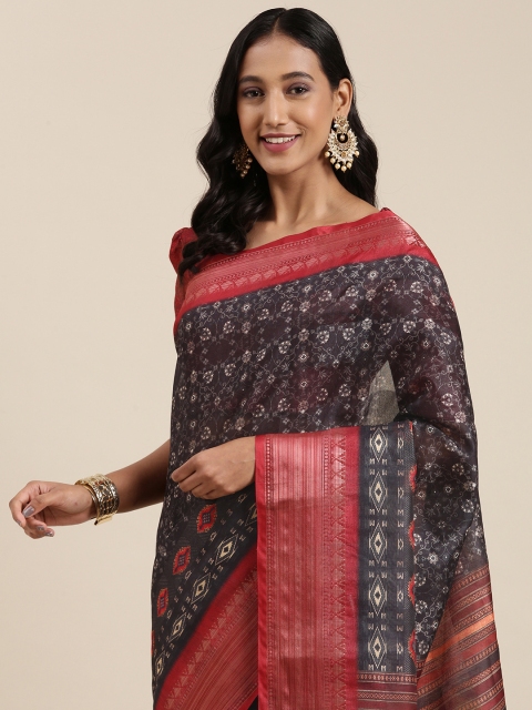 

Satrani Black & Maroon Ethnic Motifs Printed Saree