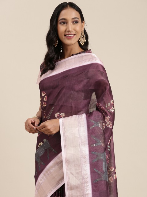 

Satrani Purple & Grey Ethnic Motifs Printed Saree
