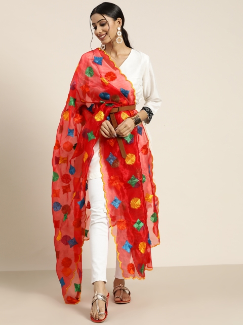 

Sangria Red & Yellow Phulkari Embroidered Dupatta