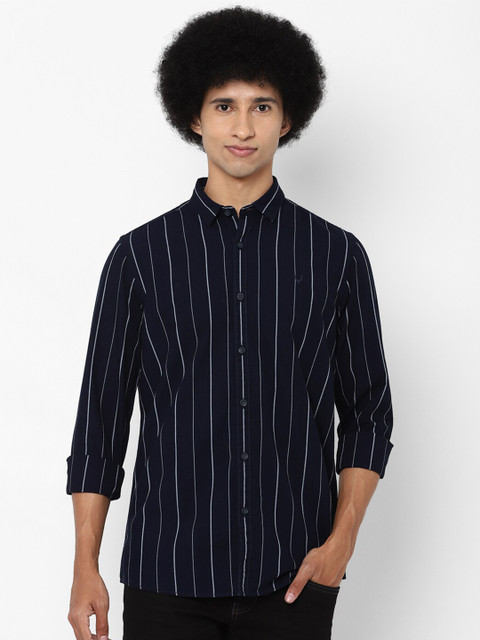 

Allen Solly Sport Men Navy Blue Striped Pure Cotton Casual Shirt