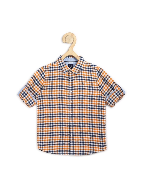 

Allen Solly Junior Boys Orange Slim Fit Checked Pure Cotton Casual Shirt