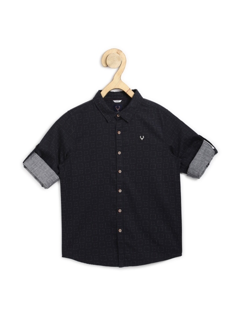 

Allen Solly Junior Boys Black Slim Fit Printed Pure Cotton Casual Shirt