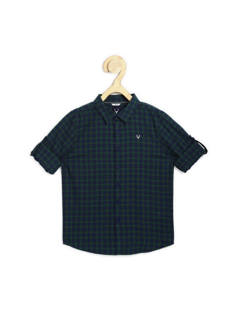 

Allen Solly Junior Boys Green Slim Fit Checked Pure Cotton Casual Shirt