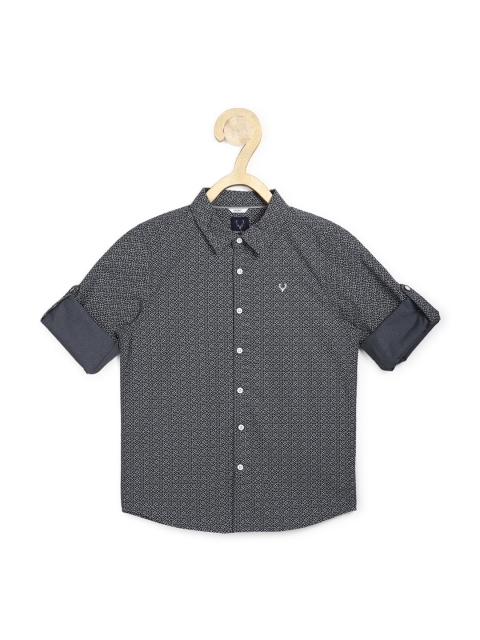 

Allen Solly Junior Boys Grey Slim Fit Printed Pure Cotton Casual Shirt