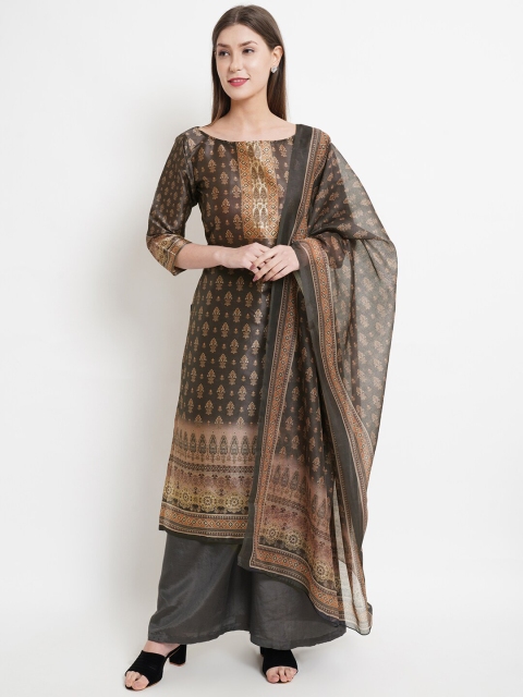 

Stylee LIFESTYLE Women Black Printed Pure Silk Unstitched Dress Material