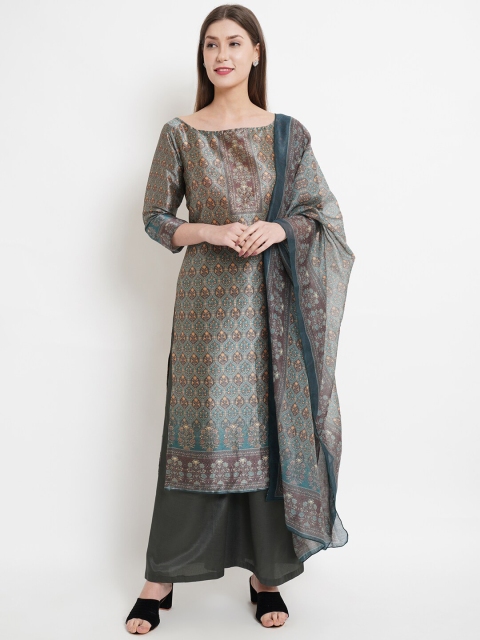 

Stylee LIFESTYLE Green & Orange Printed Pure Silk Unstitched Dress Material
