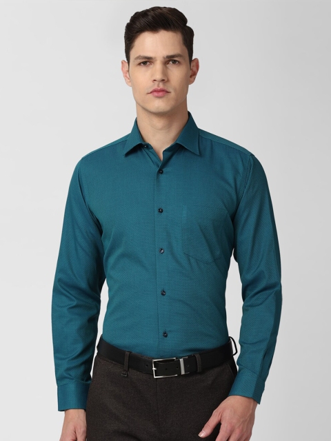 

Van Heusen Men Green Self Design Cotton Formal Shirt