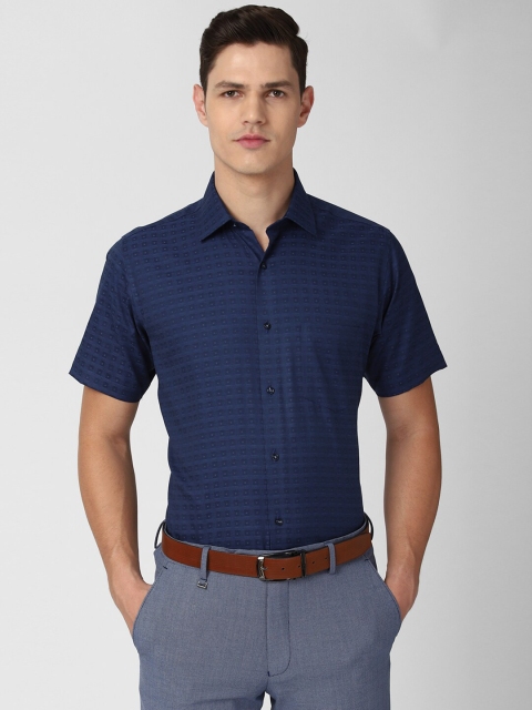 

Van Heusen Men Navy Blue Printed Pure Cotton Formal Shirt
