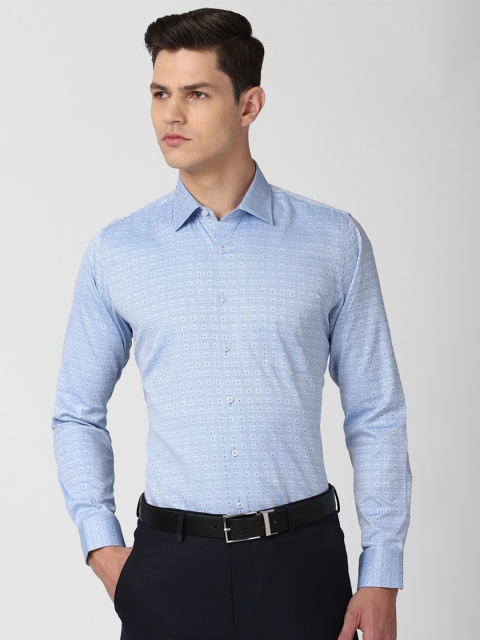 

Van Heusen Men Blue Slim Fit Printed Pure Cotton Formal Shirt