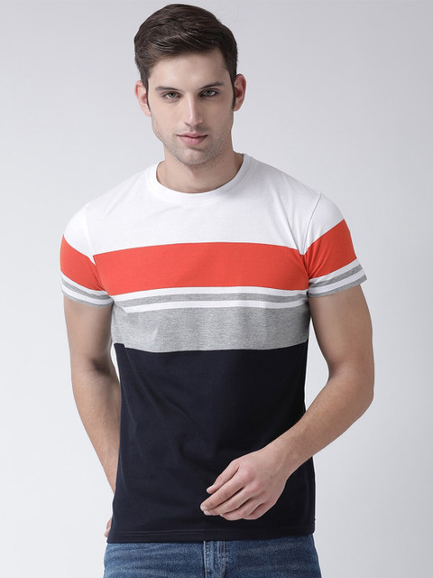 

Club York Men White Striped Polo Collar T-shirt