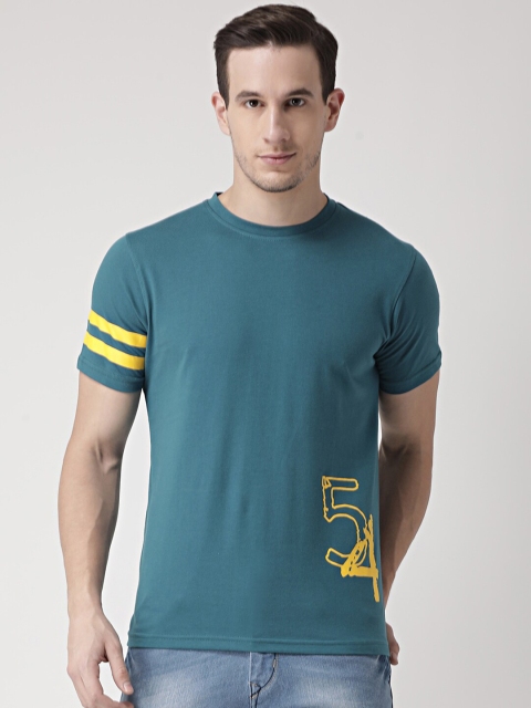 

Club York Men Teal Blue & Yellow Typography Printed T-shirt