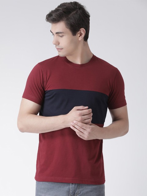 

Club York Men Maroon & Navy Blue Colourblocked Cotton T-shirt