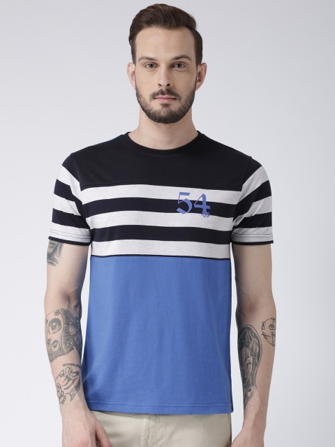 

Club York Men Blue & Blue Striped Cotton T-shirt