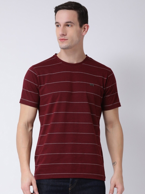

Club York Men Maroon Striped Round Neck Cotton T-shirt