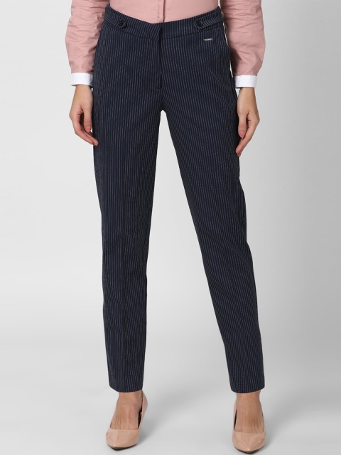 

Van Heusen Woman Navy Blue Striped Formal Trousers