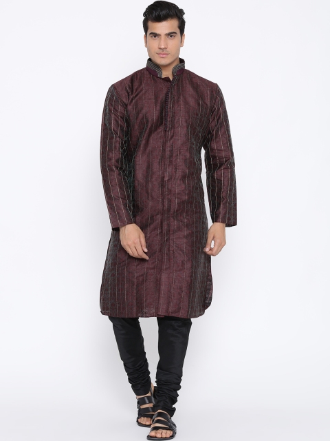 

Manish Creations Burgundy & Black Dual-Toned Jacquard Kurta Pyjama