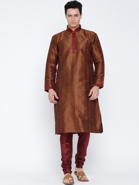 

Manish Creations Brown & Maroon Brocade Kurta Pyjama