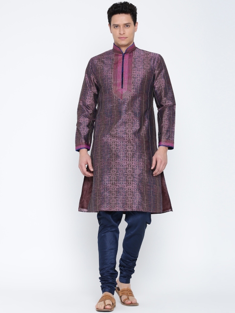 

Manish Creations Purple & Navy Printed Kurta Pyjama
