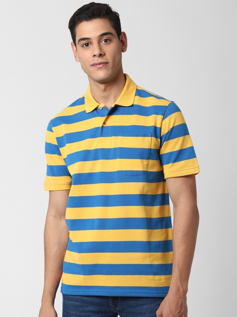 

Peter England Casuals Men Yellow & Blue Striped Polo Collar Cotton T-shirt