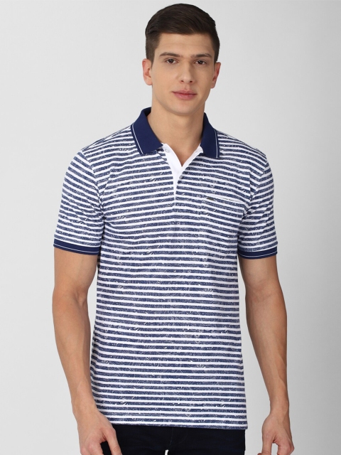 

Van Heusen Men Navy Blue & White Striped Cotton Polo Collar T-shirt