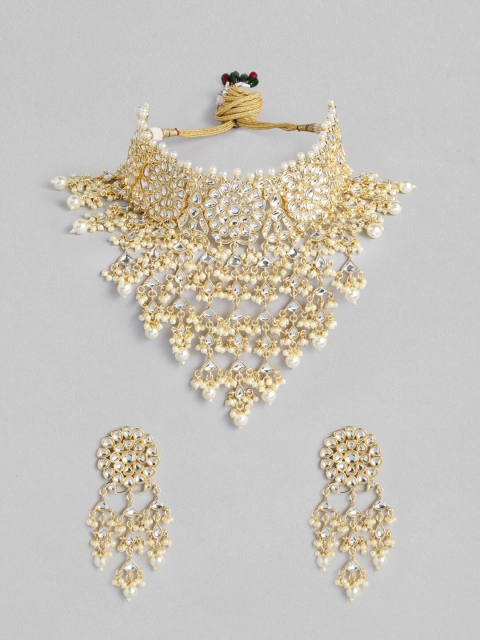 

AccessHer Gold-Plated White Kundan & Pearl Studded Handcrafted Jewellery Set