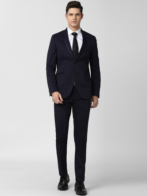 

Van Heusen Men Blue Self-Design Slim-Fit Single-Breasted 2-Piece Formal Suit