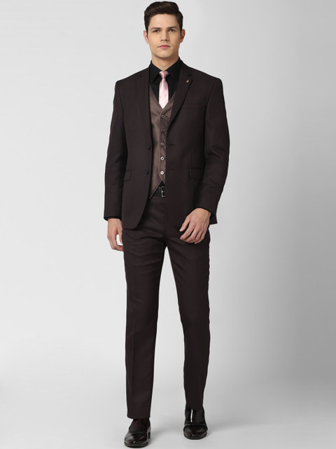 

Van Heusen Men Brown Self Design Slim Fit Three Piece Suits