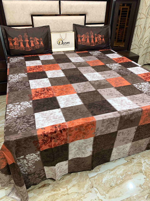 

Pure Decor Brown & Orange Geometric 400 TC King Bedsheet with 2 Pillow Covers
