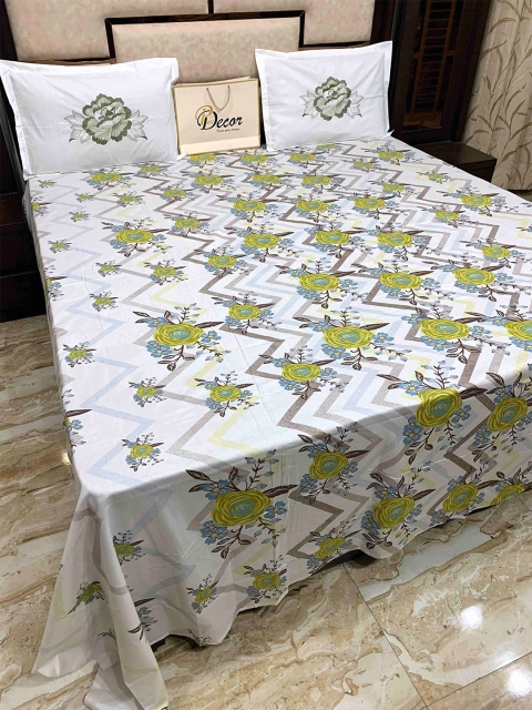 

Pure Decor White & Yellow Floral 400 TC King Bedsheet with 2 Pillow Covers
