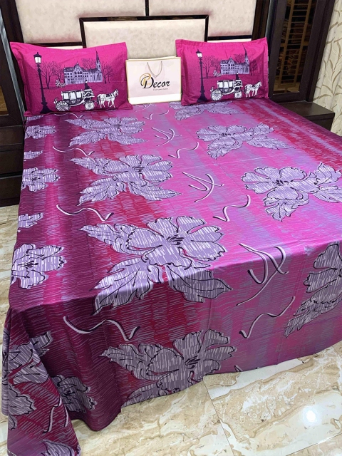 

Pure Decor Purple & Grey Floral 400 TC King Bedsheet with 2 Pillow Covers