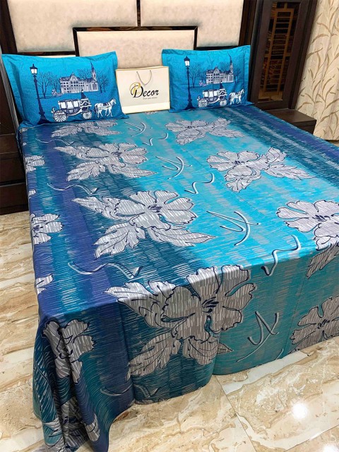 

Pure Decor Blue & Grey Floral 400 TC King Bedsheet with 2 Pillow Covers